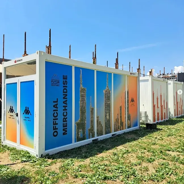 Container merchandise del Kappa FuturFestival personalizzato su più lati